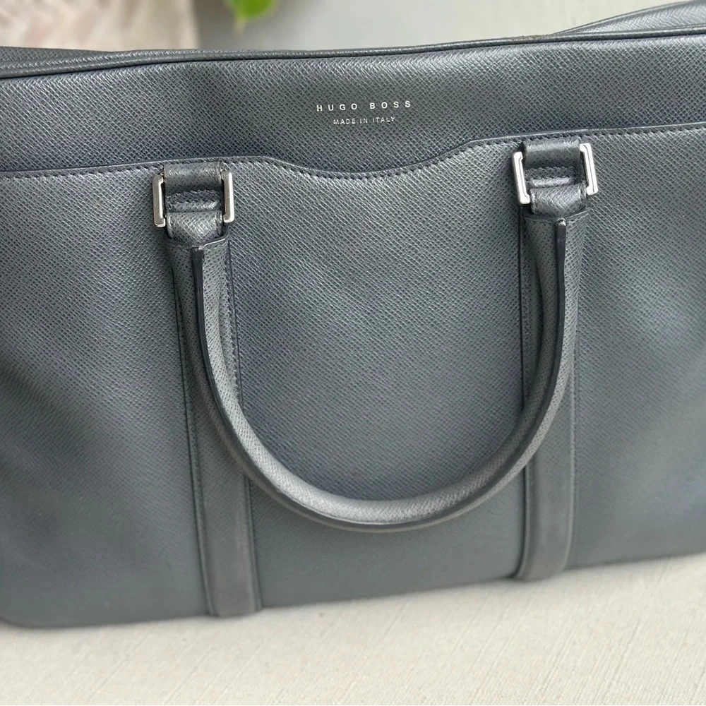 Hugo Boss Charcoal Leather Briefcase